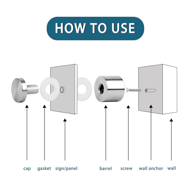 AOUVES Standoff Screws for Acrylic 1 x 1 inch Stainless Steel Wall Sign Silver Standoff Mounting Hardware 20 Pack - Image 4
